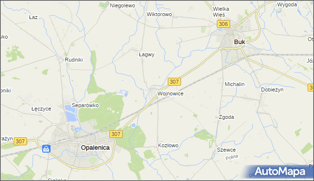 mapa Wojnowice gmina Opalenica, Wojnowice gmina Opalenica na mapie Targeo