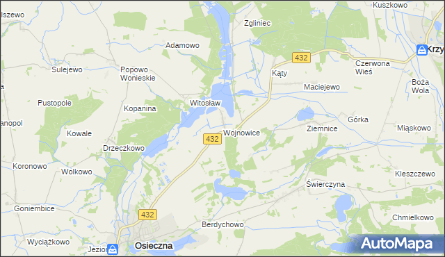 mapa Wojnowice gmina Osieczna, Wojnowice gmina Osieczna na mapie Targeo