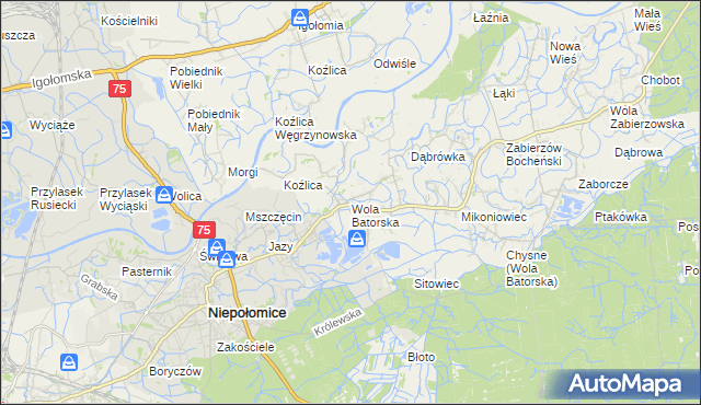 mapa Wola Batorska, Wola Batorska na mapie Targeo