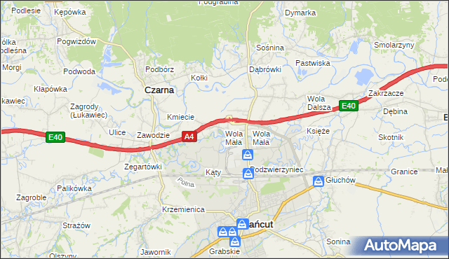 mapa Wola Mała gmina Czarna, Wola Mała gmina Czarna na mapie Targeo