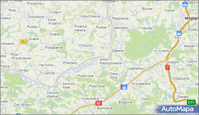 mapa Wola Radziszowska, Wola Radziszowska na mapie Targeo