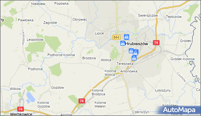 mapa Wolica gmina Hrubieszów, Wolica gmina Hrubieszów na mapie Targeo