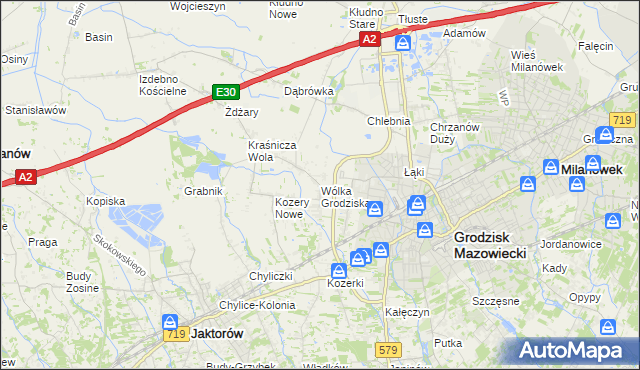 mapa Wólka Grodziska gmina Grodzisk Mazowiecki, Wólka Grodziska gmina Grodzisk Mazowiecki na mapie Targeo