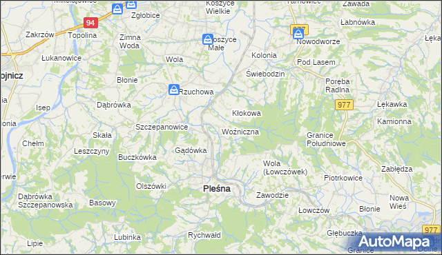 mapa Woźniczna, Woźniczna na mapie Targeo