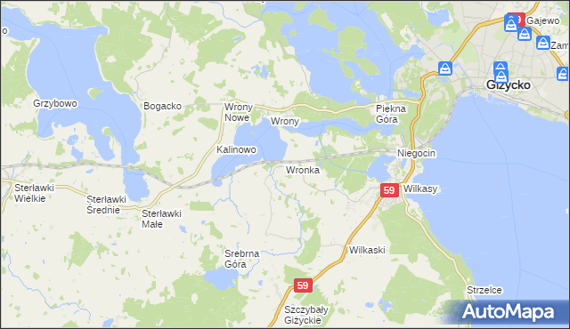 mapa Wronka gmina Giżycko, Wronka gmina Giżycko na mapie Targeo