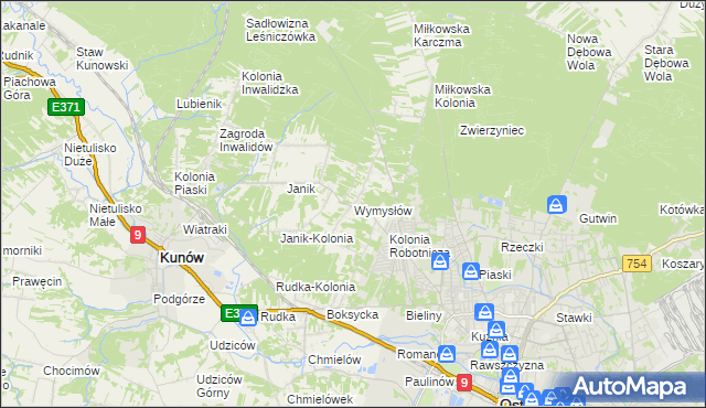 mapa Wymysłów gmina Kunów, Wymysłów gmina Kunów na mapie Targeo