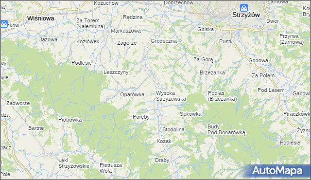 mapa Wysoka Strzyżowska, Wysoka Strzyżowska na mapie Targeo