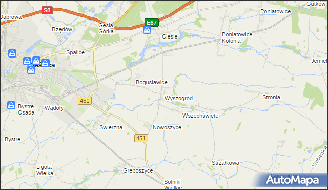 mapa Wyszogród gmina Oleśnica, Wyszogród gmina Oleśnica na mapie Targeo