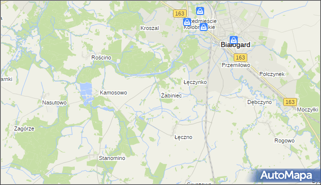 mapa Żabiniec gmina Białogard, Żabiniec gmina Białogard na mapie Targeo