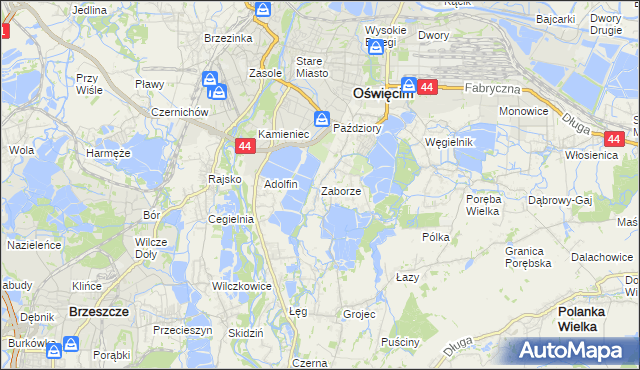 mapa Zaborze gmina Oświęcim, Zaborze gmina Oświęcim na mapie Targeo