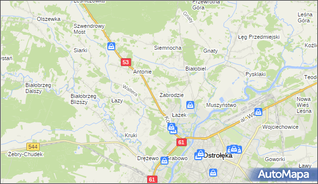 mapa Zabrodzie gmina Olszewo-Borki, Zabrodzie gmina Olszewo-Borki na mapie Targeo