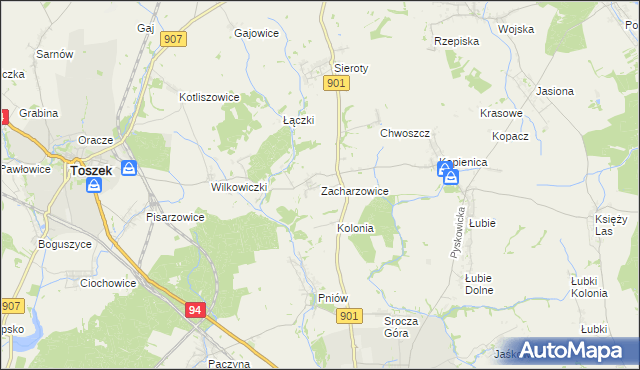 mapa Zacharzowice, Zacharzowice na mapie Targeo