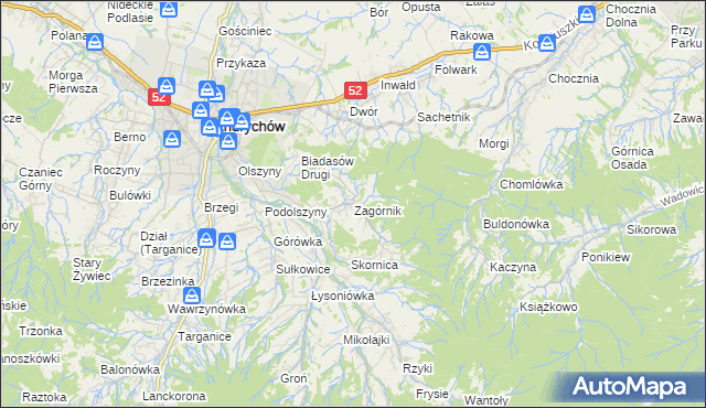 mapa Zagórnik gmina Andrychów, Zagórnik gmina Andrychów na mapie Targeo