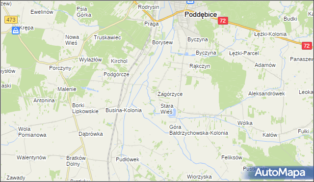 mapa Zagórzyce gmina Poddębice, Zagórzyce gmina Poddębice na mapie Targeo