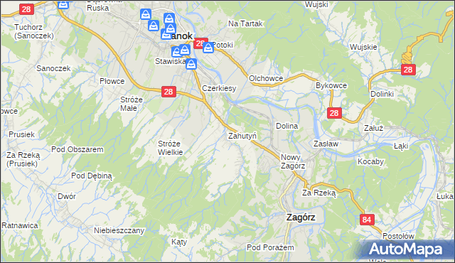 mapa Zahutyń, Zahutyń na mapie Targeo