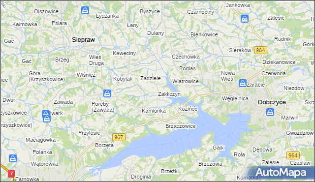 mapa Zakliczyn gmina Siepraw, Zakliczyn gmina Siepraw na mapie Targeo