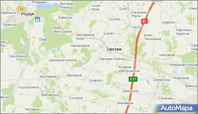 mapa Zakrzew-Kolonia gmina Zakrzew, Zakrzew-Kolonia gmina Zakrzew na mapie Targeo