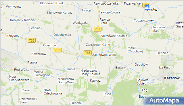 mapa Zakrzówek-Wieś gmina Kazanów, Zakrzówek-Wieś gmina Kazanów na mapie Targeo