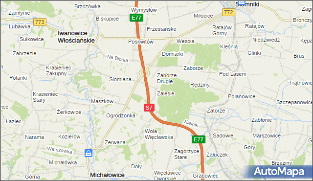 mapa Zalesie gmina Iwanowice, Zalesie gmina Iwanowice na mapie Targeo