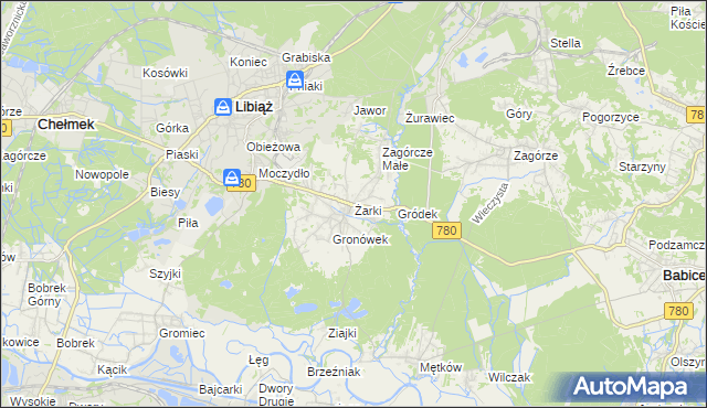 mapa Żarki gmina Libiąż, Żarki gmina Libiąż na mapie Targeo