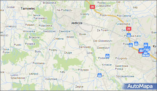 mapa Żarnowiec gmina Jedlicze, Żarnowiec gmina Jedlicze na mapie Targeo