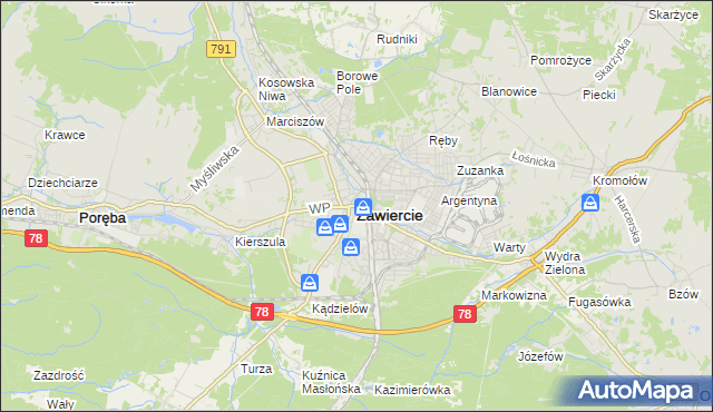 mapa Zawiercie, Zawiercie na mapie Targeo