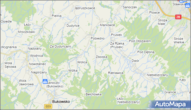 mapa Zboiska gmina Bukowsko, Zboiska gmina Bukowsko na mapie Targeo