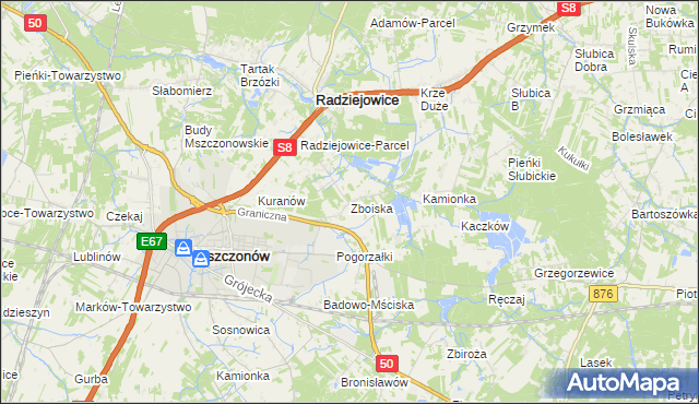 mapa Zboiska gmina Radziejowice, Zboiska gmina Radziejowice na mapie Targeo
