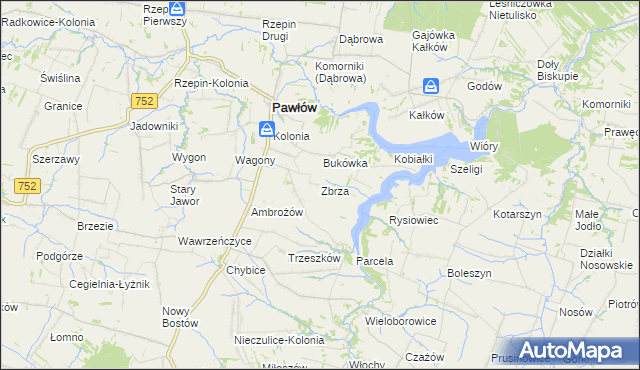 mapa Zbrza gmina Pawłów, Zbrza gmina Pawłów na mapie Targeo