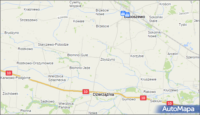 mapa Zbyszyno, Zbyszyno na mapie Targeo