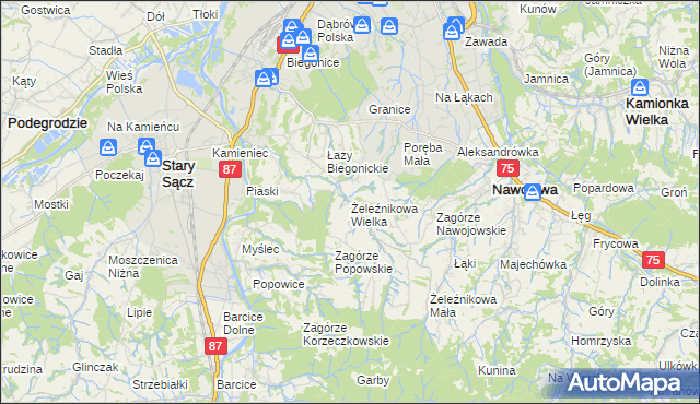 mapa Żeleźnikowa Wielka, Żeleźnikowa Wielka na mapie Targeo