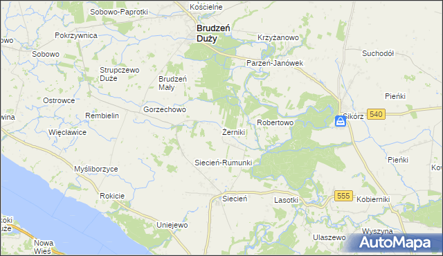 mapa Żerniki gmina Brudzeń Duży, Żerniki gmina Brudzeń Duży na mapie Targeo