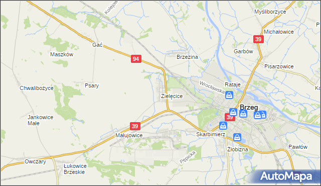 mapa Zielęcice gmina Skarbimierz, Zielęcice gmina Skarbimierz na mapie Targeo