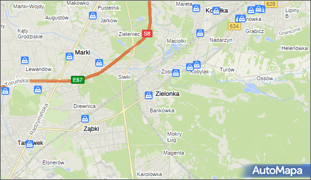 mapa Zielonka powiat wołomiński, Zielonka powiat wołomiński na mapie Targeo