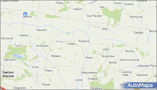 mapa Zimne gmina Świnice Warckie, Zimne gmina Świnice Warckie na mapie Targeo