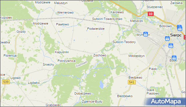 mapa Żochowo gmina Sierpc, Żochowo gmina Sierpc na mapie Targeo