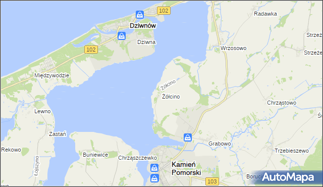 mapa Żółcino, Żółcino na mapie Targeo