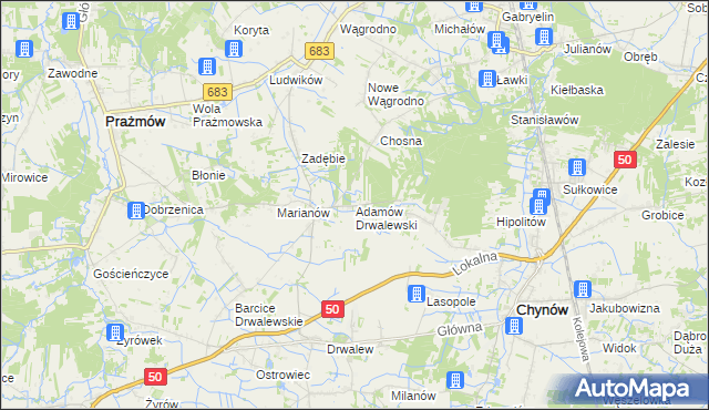 mapa Adamów Drwalewski, Adamów Drwalewski na mapie Targeo