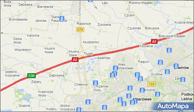 mapa Adamów gmina Grodzisk Mazowiecki, Adamów gmina Grodzisk Mazowiecki na mapie Targeo