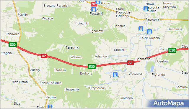 mapa Adamów gmina Krzymów, Adamów gmina Krzymów na mapie Targeo