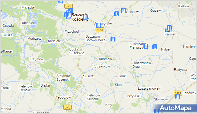 mapa Adamów gmina Szczawin Kościelny, Adamów gmina Szczawin Kościelny na mapie Targeo