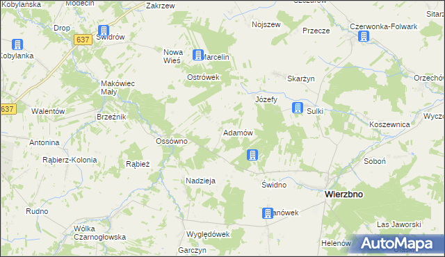 mapa Adamów gmina Wierzbno, Adamów gmina Wierzbno na mapie Targeo