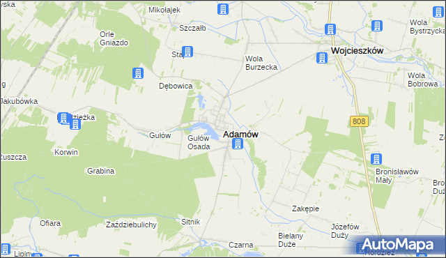 mapa Adamów powiat łukowski, Adamów powiat łukowski na mapie Targeo