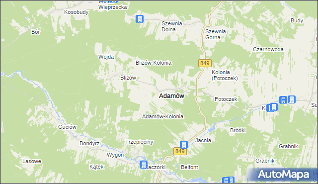 mapa Adamów powiat zamojski, Adamów powiat zamojski na mapie Targeo