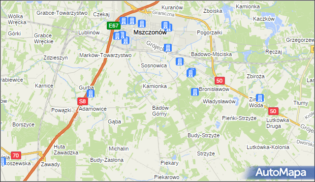 mapa Adamówek gmina Mszczonów, Adamówek gmina Mszczonów na mapie Targeo