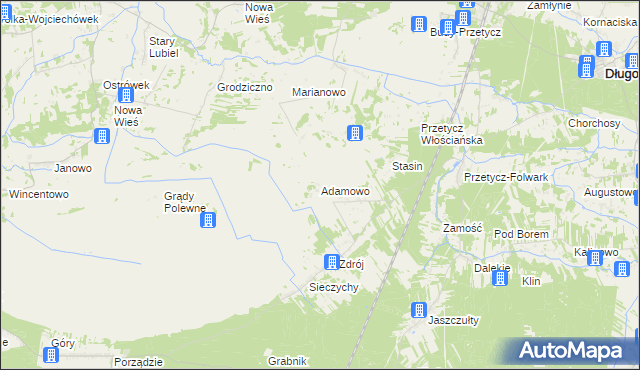 mapa Adamowo gmina Długosiodło, Adamowo gmina Długosiodło na mapie Targeo