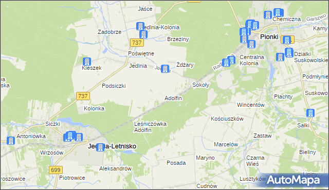 mapa Adolfin gmina Pionki, Adolfin gmina Pionki na mapie Targeo