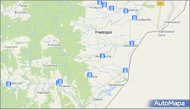 mapa Aksmanice, Aksmanice na mapie Targeo