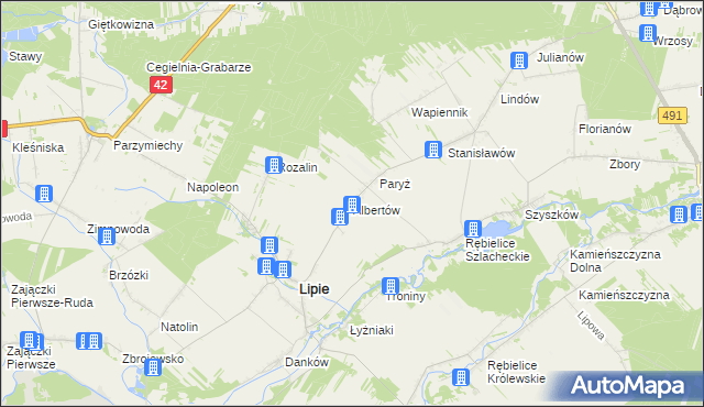 mapa Albertów gmina Lipie, Albertów gmina Lipie na mapie Targeo