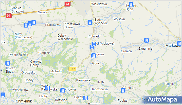 mapa Albigowa, Albigowa na mapie Targeo